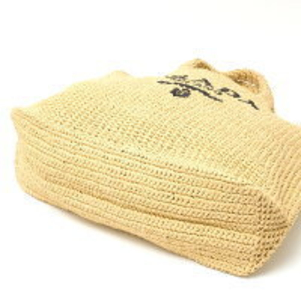 Prada Raffia Tote Bag Beige Black Triangle - Picture 5 of 7